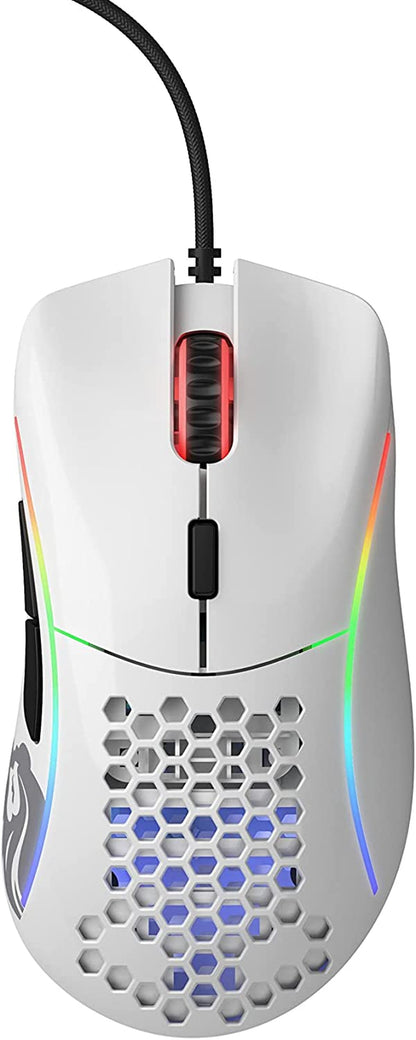 Gaming Model D Wired Gaming Mouse - 68G Superlight Honeycomb Design, RGB, Ergonomic, Pixart 3360 Sensor, Omron Switches, PTFE Feet, 6 Buttons - Glossy White