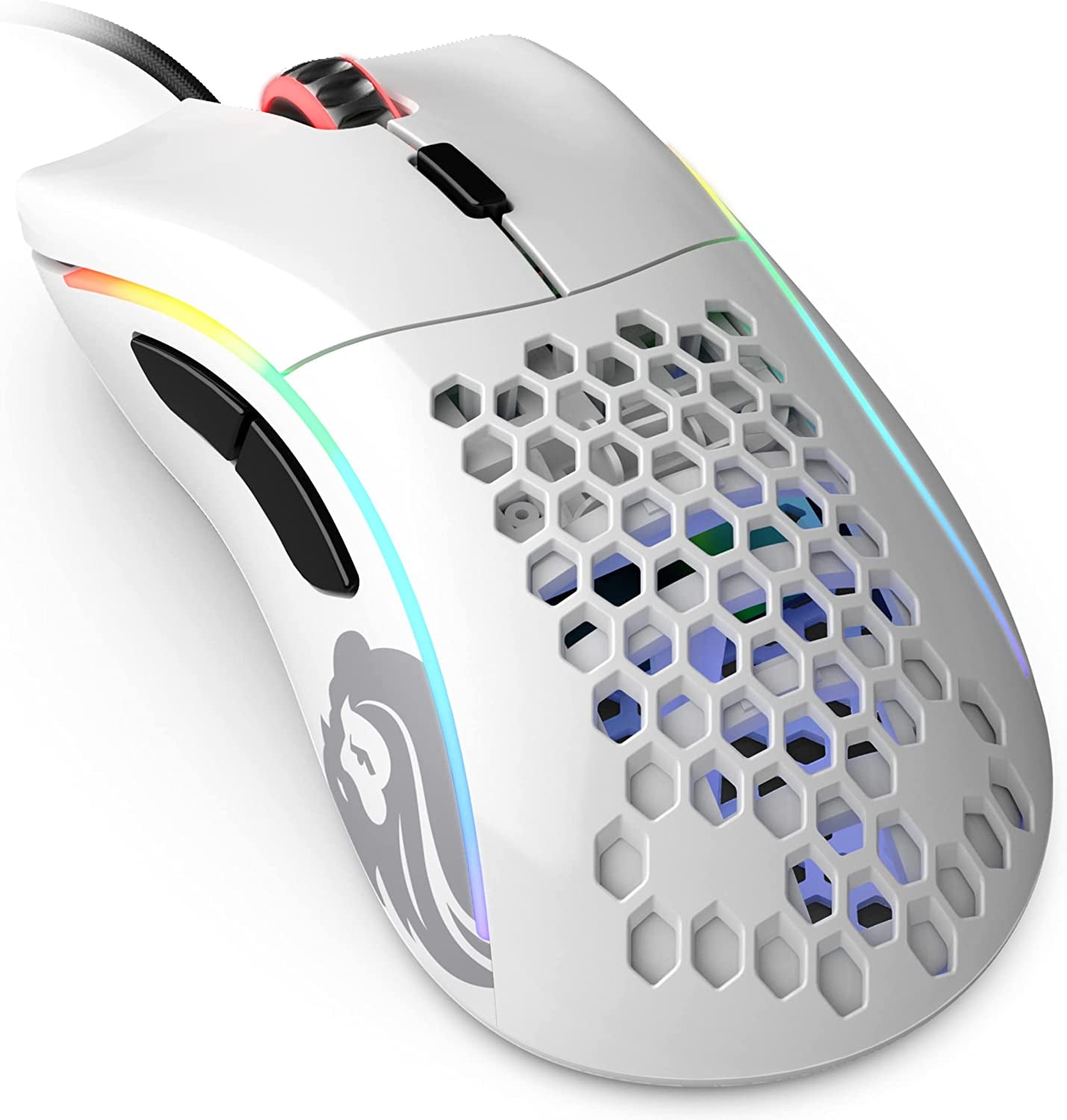 Gaming Model D Wired Gaming Mouse - 68G Superlight Honeycomb Design, RGB, Ergonomic, Pixart 3360 Sensor, Omron Switches, PTFE Feet, 6 Buttons - Glossy White