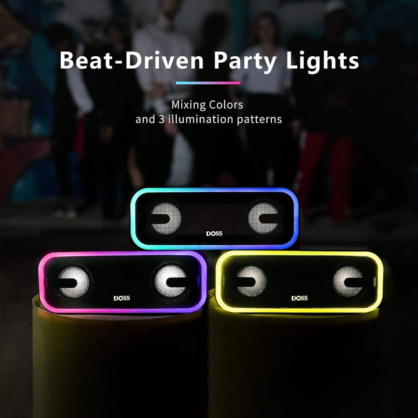 Soundbox Pro+ Bluetooth Speaker, Immersive 24W Stereo Sound with Booming Bass, IPX6 Waterproof, 15H Playtime, Mixed Colors Lights, Wireless for Backyard, Hiking, Garage, Party-Black