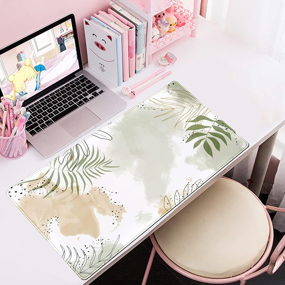 Keyboard Mat Kawaii Mousepad Matcha Green Plant Abstract Accessories Desk Pad Mouse Mat for Desktop Gamer Girl Office Accessories for Women Pink Desk Organizer Large Gaming Pads …
